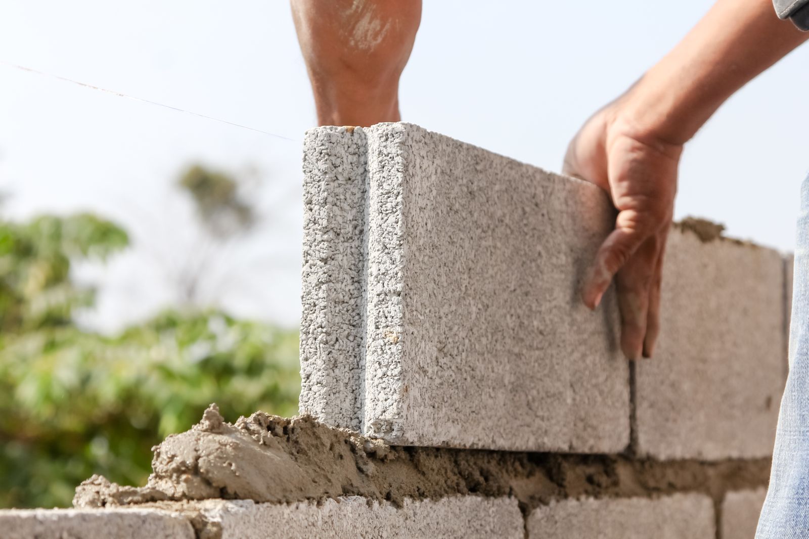 Concrete block laid up on a new foundation course